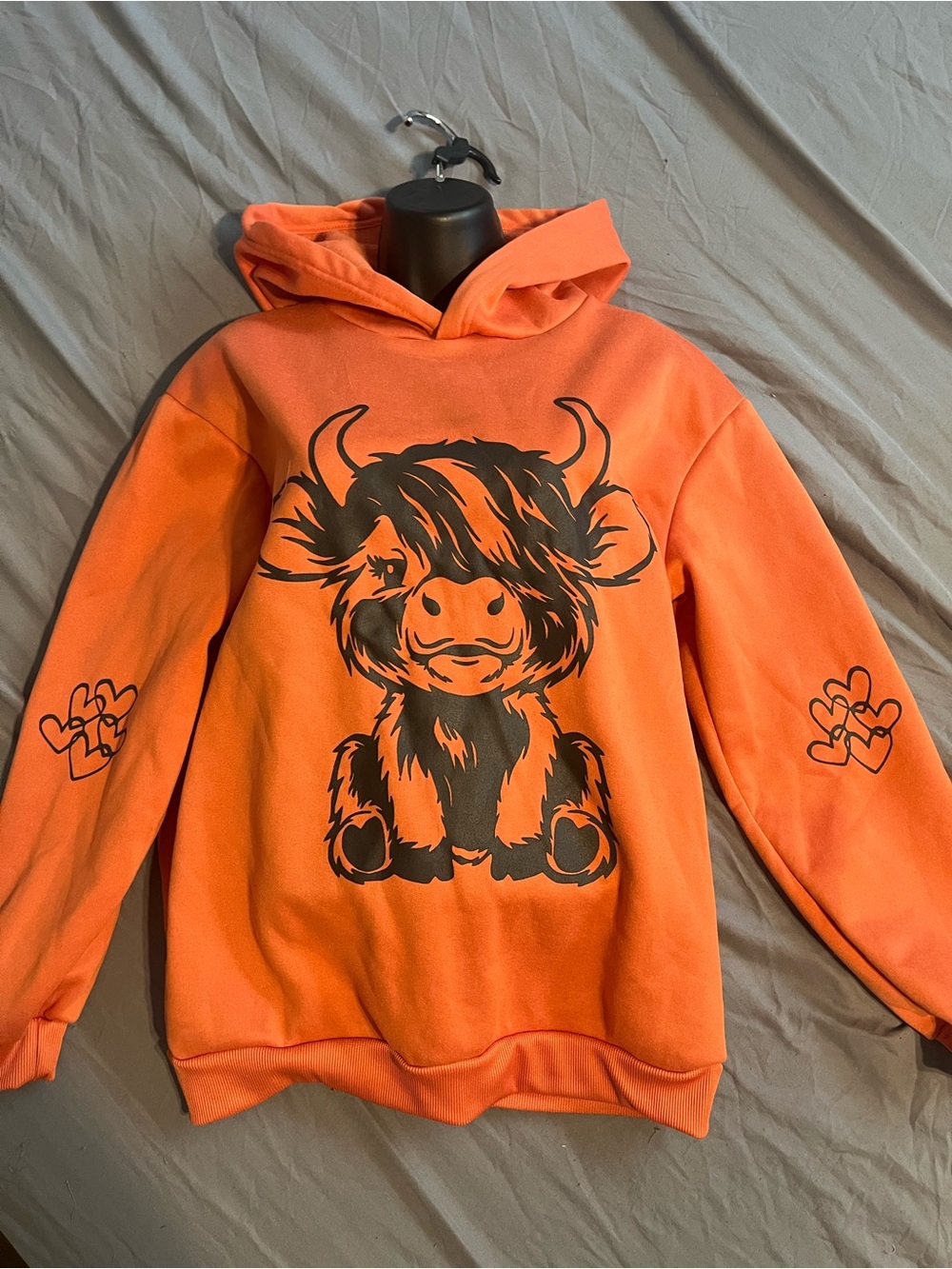Orange Graphic Hoodie Sweatshirt with Highland Cow Design
